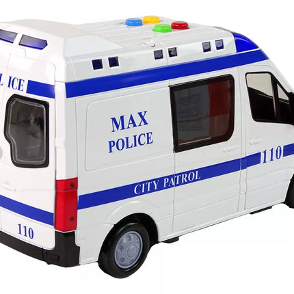 Baltas policijos automobilis su garso ir šviesių efektu