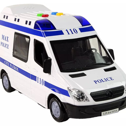 Baltas policijos automobilis su garso ir šviesių efektu