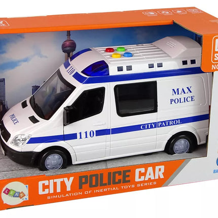 Baltas policijos automobilis su garso ir šviesių efektu