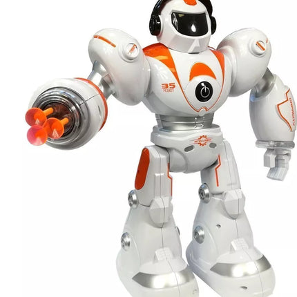 Nuotoliniu būdu valdomas R/C robotas šaudo raketas