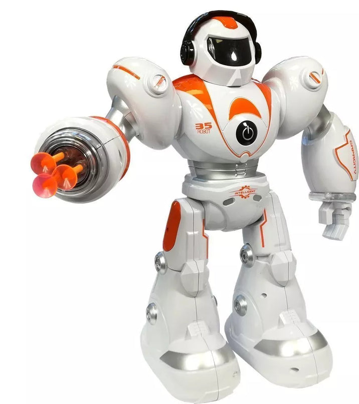 Nuotoliniu būdu valdomas R/C robotas šaudo raketas