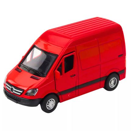 Raudonas pristatymo autobusas su šviesos ir garso efektu