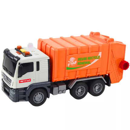 Oranžinė šiukšliavežė su konteineriais ir garso efektu