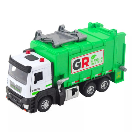 Žalia šiukšliavežė su 4 šiukšliadėžėm