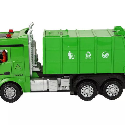 Žalias nuotoliniu būdu valdomas šiukšliavežė Nuotolinio valdymo 2.4G žibintai garsas
