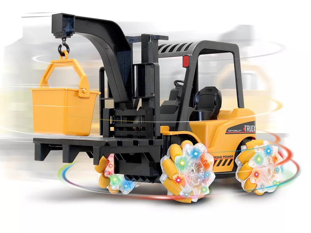 Nuotoliniu būdu valdomas šakinis krautuvas 360 laipsnių sukimosi šviesos ratai