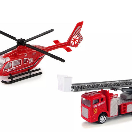 Ugniagesių automobilio ir sraigtasparnio rinkinys