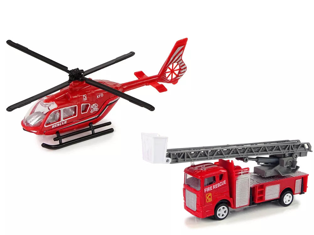 Ugniagesių automobilio ir sraigtasparnio rinkinys