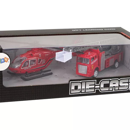 Ugniagesių automobilio ir sraigtasparnio rinkinys