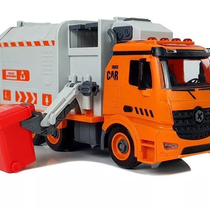 Žaislinė šiukšliavežė su 4 šiukšliadežėmis ir atsuktuvu