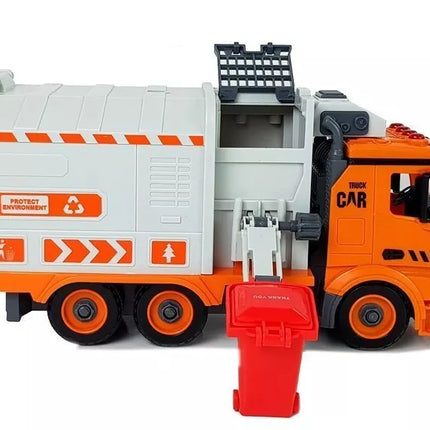Žaislinė šiukšliavežė su 4 šiukšliadežėmis ir atsuktuvu