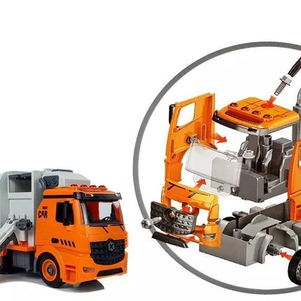 Žaislinė šiukšliavežė su 4 šiukšliadežėmis ir atsuktuvu