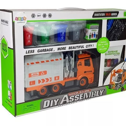 Žaislinė šiukšliavežė su 4 šiukšliadežėmis ir atsuktuvu
