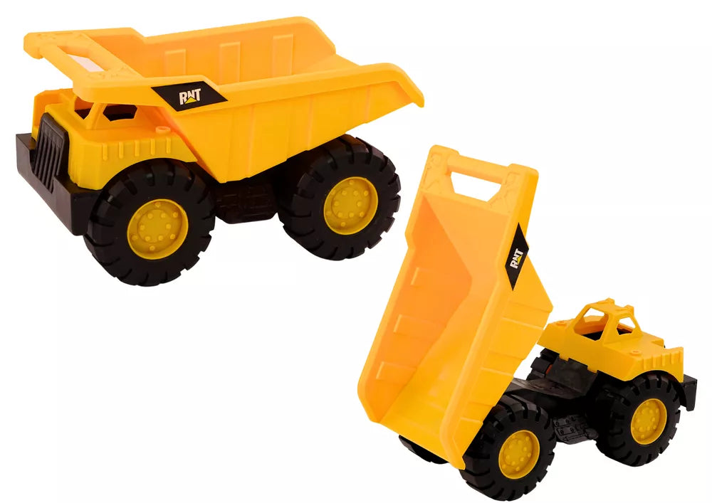 Geltonas statybinių mašinų rinkinys, ekskavatorius-savivartis