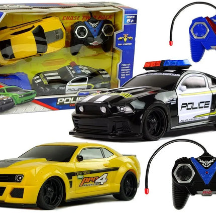 Policijos ir sportinio automobilio gaudynių rinkinys su 2 pultais, 6+