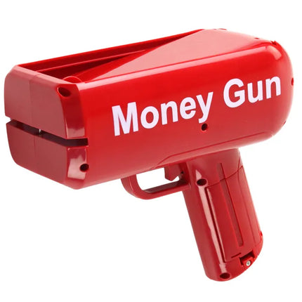 Raudona Money Gun pinigų šaudyklė – su banknotais