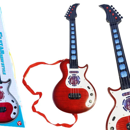 Raudona vaikiška elektrinė gitara su šviesomis ir melodijomis