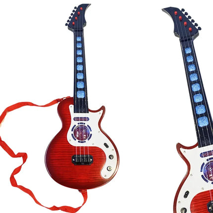 Raudona vaikiška elektrinė gitara su šviesomis ir melodijomis