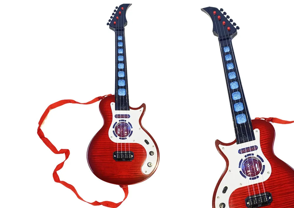 Raudona vaikiška elektrinė gitara su šviesomis ir melodijomis