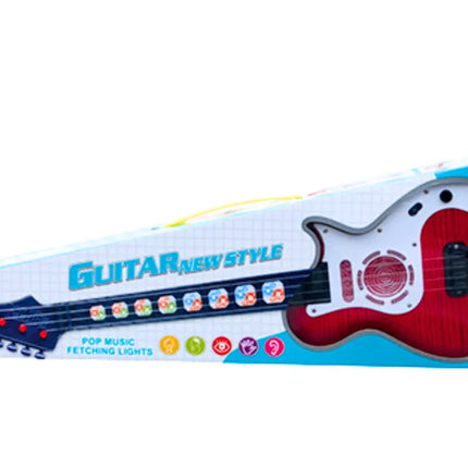 Raudona vaikiška elektrinė gitara su šviesomis ir melodijomis