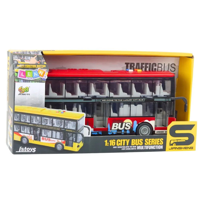 Raudonas dviaukštis autobusas 1:16 su garsais