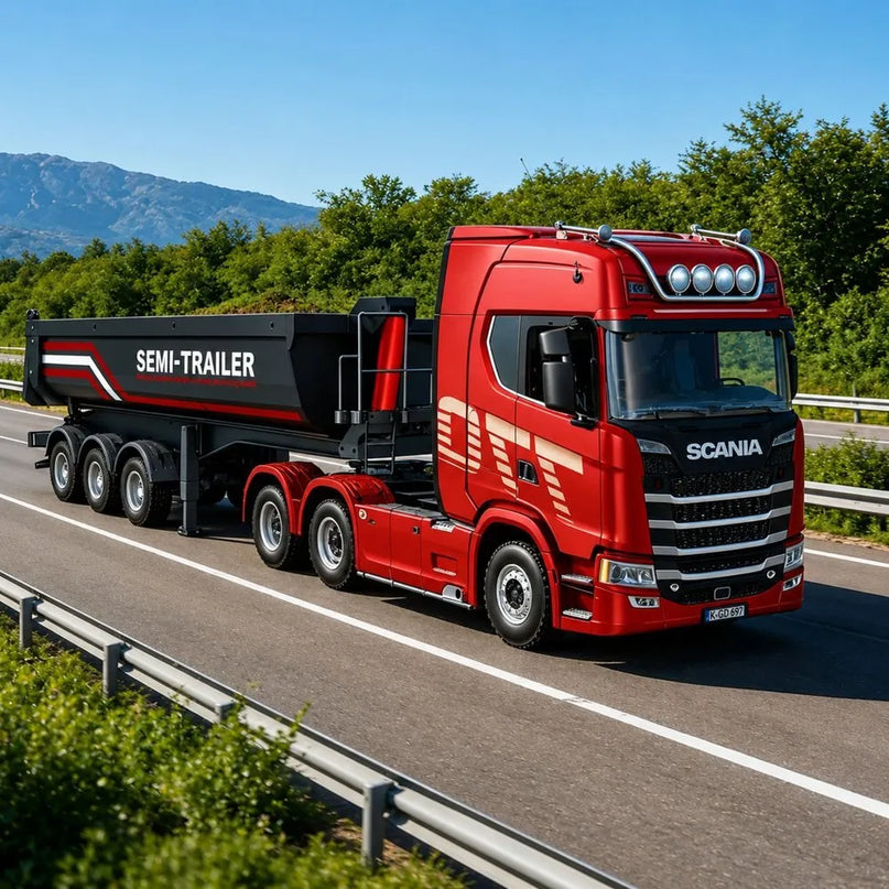 RC 1509 savivartis priekaba Scania 1501 modeliui, 1:18, su LED apšvietimu