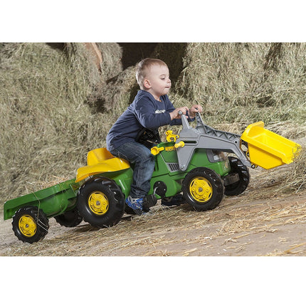 „Rolly Toys“ RollyKid John Deere pedalinis traktorius su kaušu ir priekaba – žalias