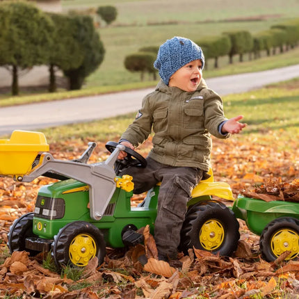 „Rolly Toys“ RollyKid John Deere pedalinis traktorius su kaušu ir priekaba – žalias