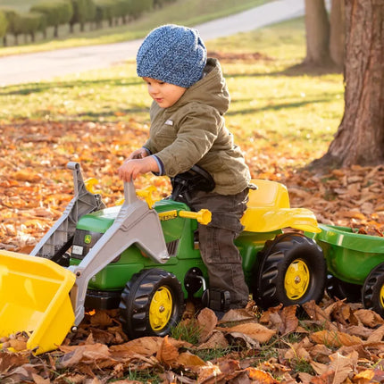 „Rolly Toys“ RollyKid John Deere pedalinis traktorius su kaušu ir priekaba – žalias