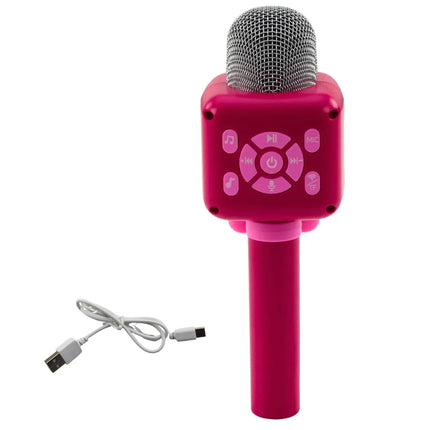 Rožinis belaidis karaoke mikrofonas vaikams