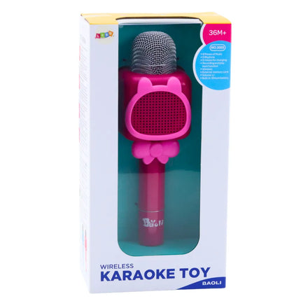 Rožinis belaidis karaoke mikrofonas vaikams