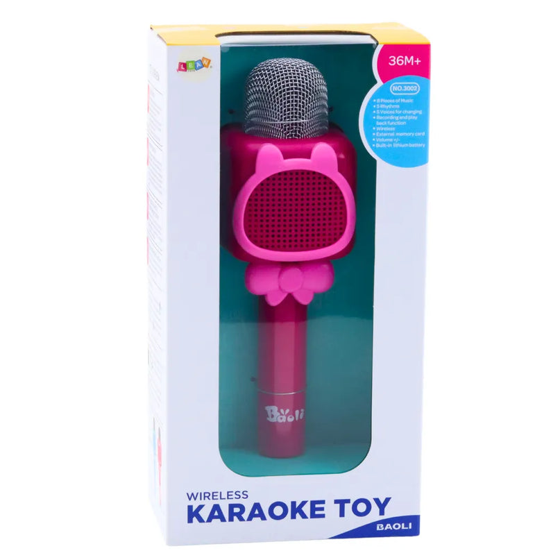 Rožinis belaidis karaoke mikrofonas vaikams