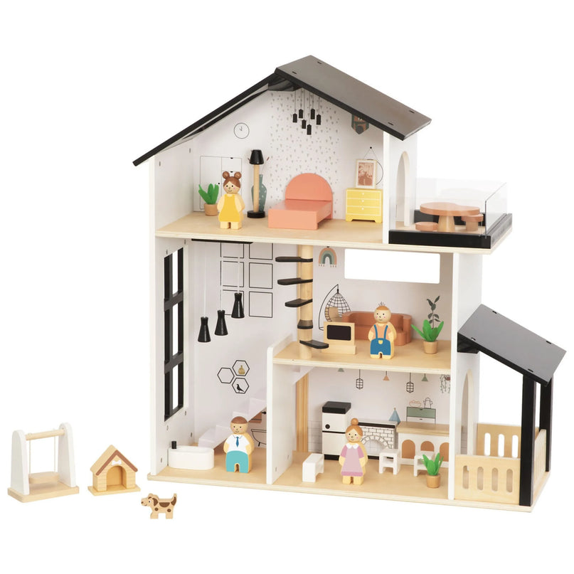 Tooky Toy didelis medinis lėlių namas – 68 cm aukščio rezidencija su 31 aksesuaru
