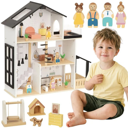 Tooky Toy didelis medinis lėlių namas – 68 cm aukščio rezidencija su 31 aksesuaru