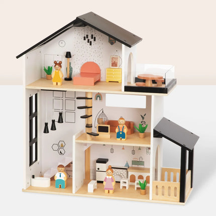 Tooky Toy didelis medinis lėlių namas – 68 cm aukščio rezidencija su 31 aksesuaru
