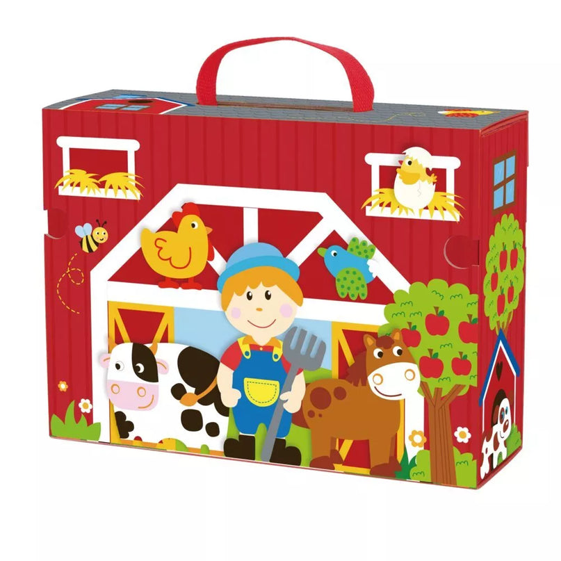 TOOKY TOY medinės fermos lagamine figūrėlės, transporto priemonės