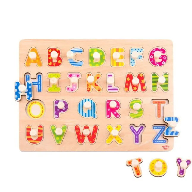 TOOKY TOY medinė abėcėlės dėlionė su laikikliais