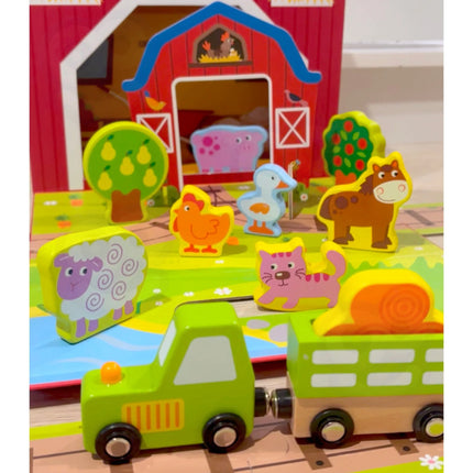 Tooky Toy medinė ferma lagamine