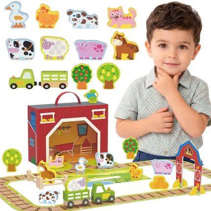 Tooky Toy medinė ferma lagamine