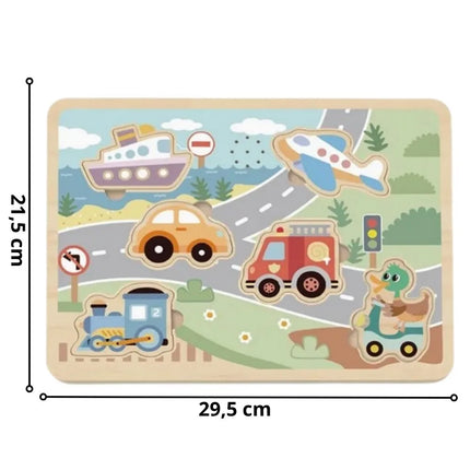 Tooky Toy medinė interaktyvi traukinio dėlionė – 6 el.