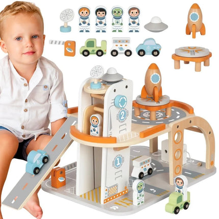 Tooky Toy medinė kosminė stotis su raketa