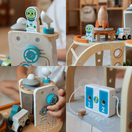 Tooky Toy medinė kosminė stotis su raketa