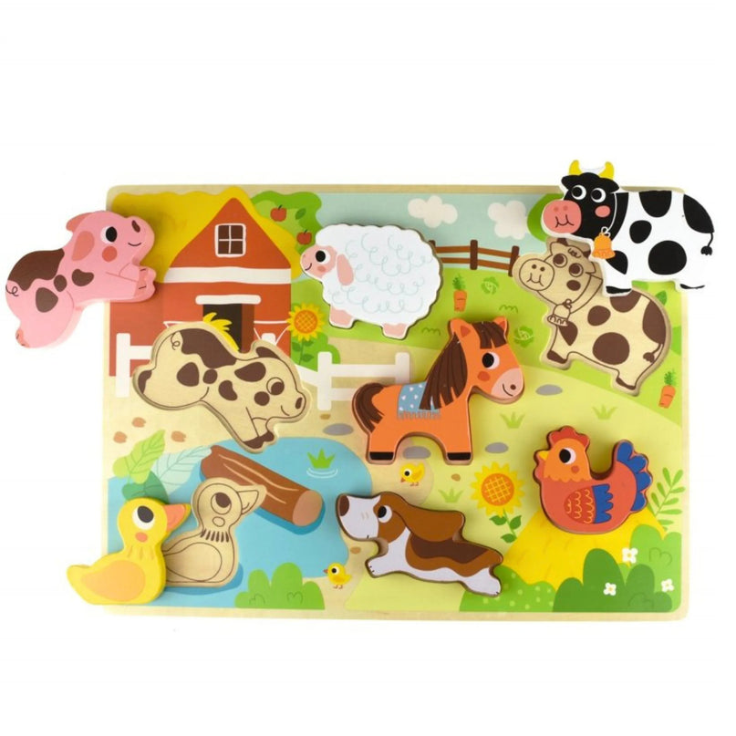 „TOOKY TOY“ medinė Montessori dėlionė – gyvūnai, ūkis, formų derinimas.