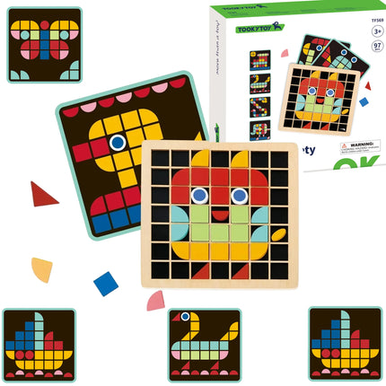 Tooky Toy medinė Montessori mozaika – 97 elementų kūrybinis rinkinys