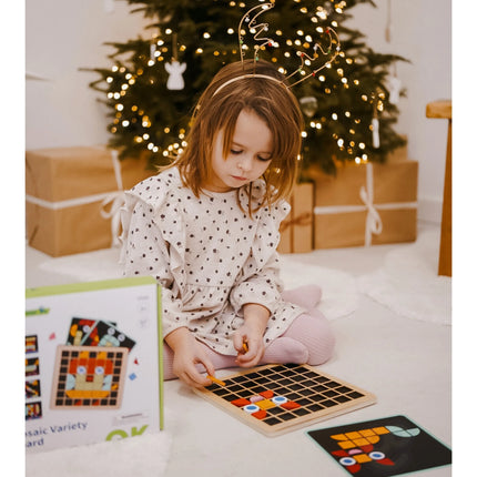 Tooky Toy medinė Montessori mozaika – 97 elementų kūrybinis rinkinys