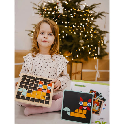 Tooky Toy medinė Montessori mozaika – 97 elementų kūrybinis rinkinys