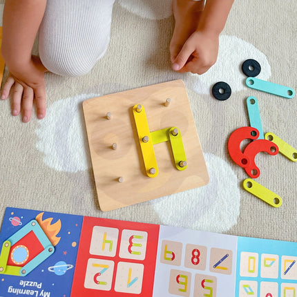 TOOKY TOY mediniai dėlionės kaladėlės, kaiščiai, gyvūnų raštai, skirti atkurti