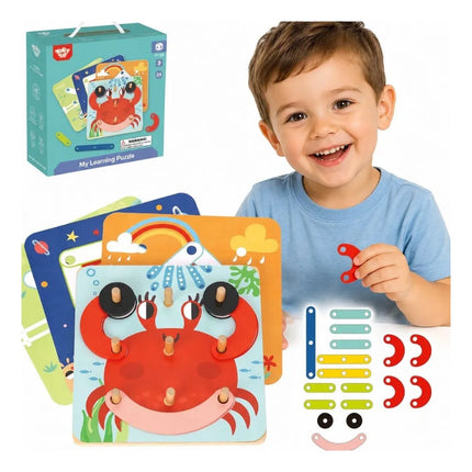 TOOKY TOY mediniai dėlionės kaladėlės, kaiščiai, gyvūnų raštai, skirti atkurti