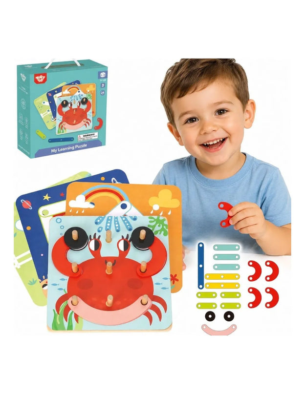 TOOKY TOY mediniai dėlionės kaladėlės, kaiščiai, gyvūnų raštai, skirti atkurti