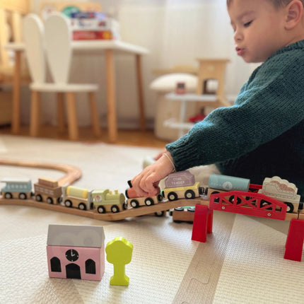 Tooky Toy mediniai magnetiniai vagonėliai ir lokomotyvai